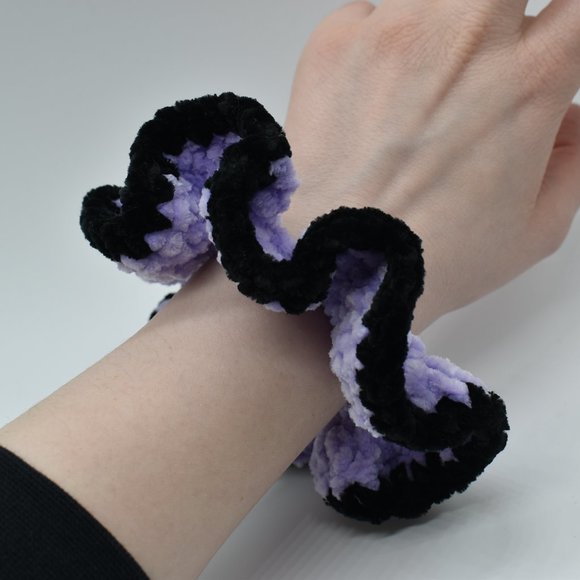 Handcrafted Crochet Purple and black Chenille scrunchie - Picture 2 of 4